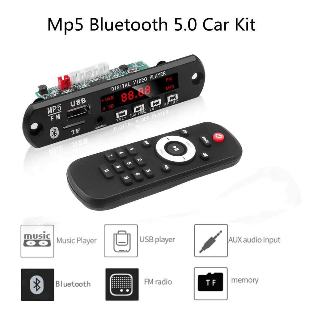 Mp5 블루투스 플레이어 DC 5V 12V 디코더 보드 지원 USB TF MP3 Wav 무손실 디코딩 Diy 자동차 키트 FM 라디오 PCB 보드 모듈